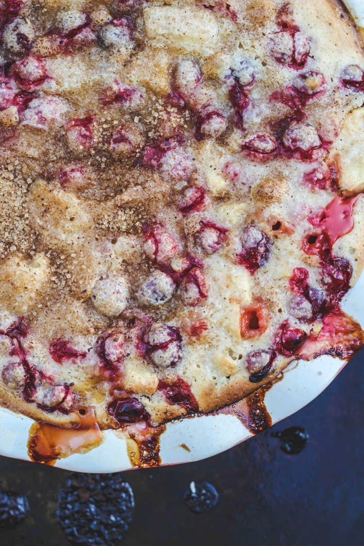overhead image of easy cranberry and apple cake 