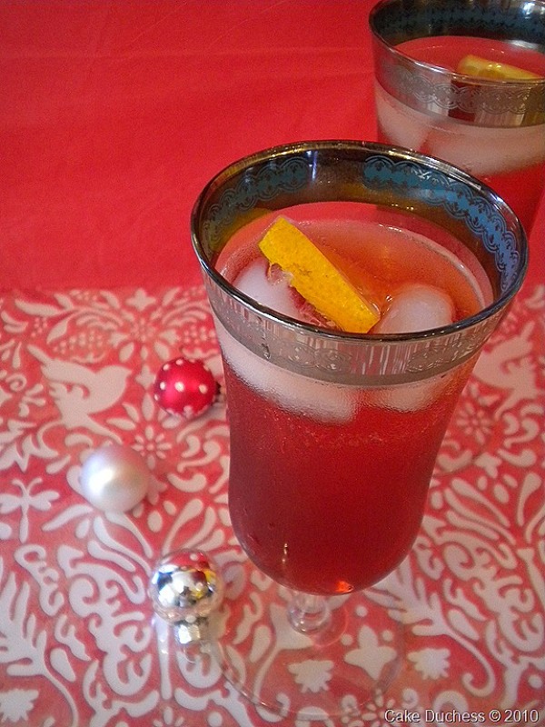 overhead image of a negroni sbagliato in a cocktail glass 