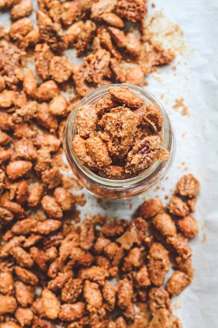 overhead image of sweet and spicy nuts.