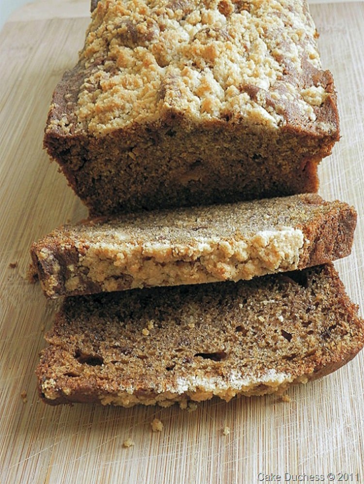 overhead image of persimmon crumb white chocolate bread