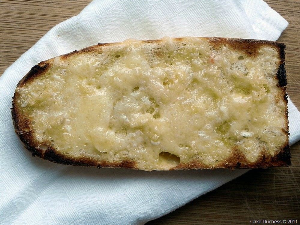 overhead image of cheesy bread