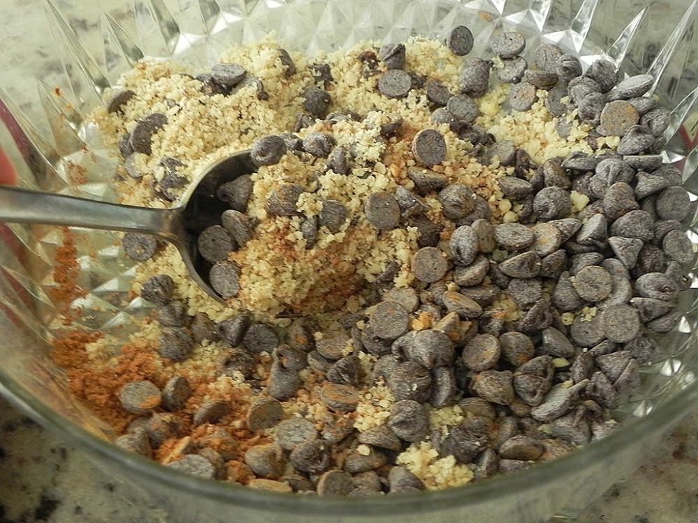 image of making filling with chocolate chips for filled meringue coffee cake