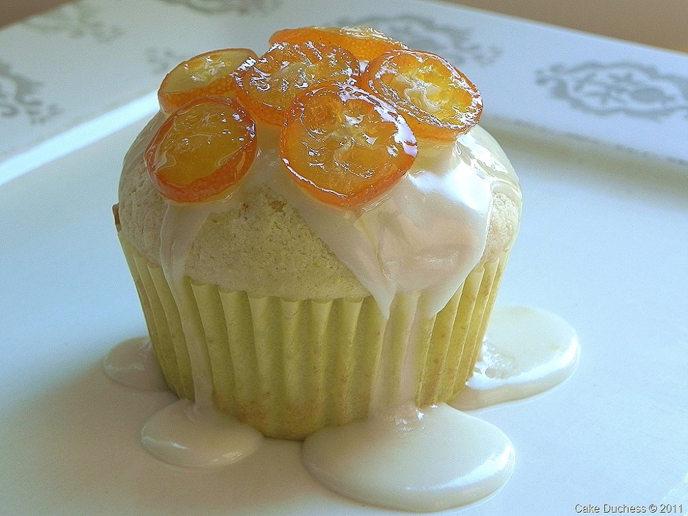 overhead image of kumquat ricotta cupcake