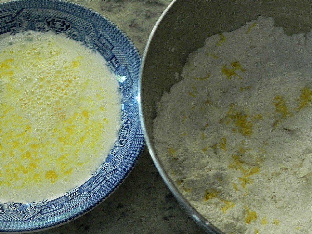 overhead image of batter and flour to make scones