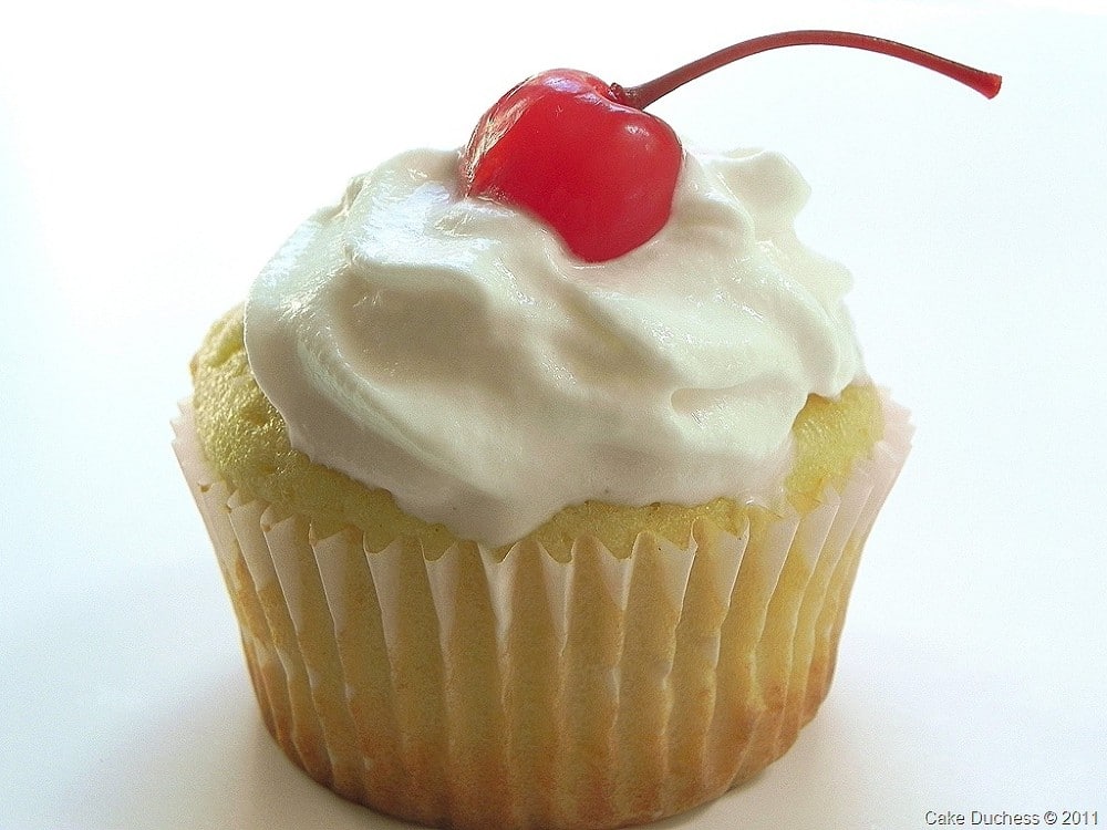 overhead image of tres leches cupcake