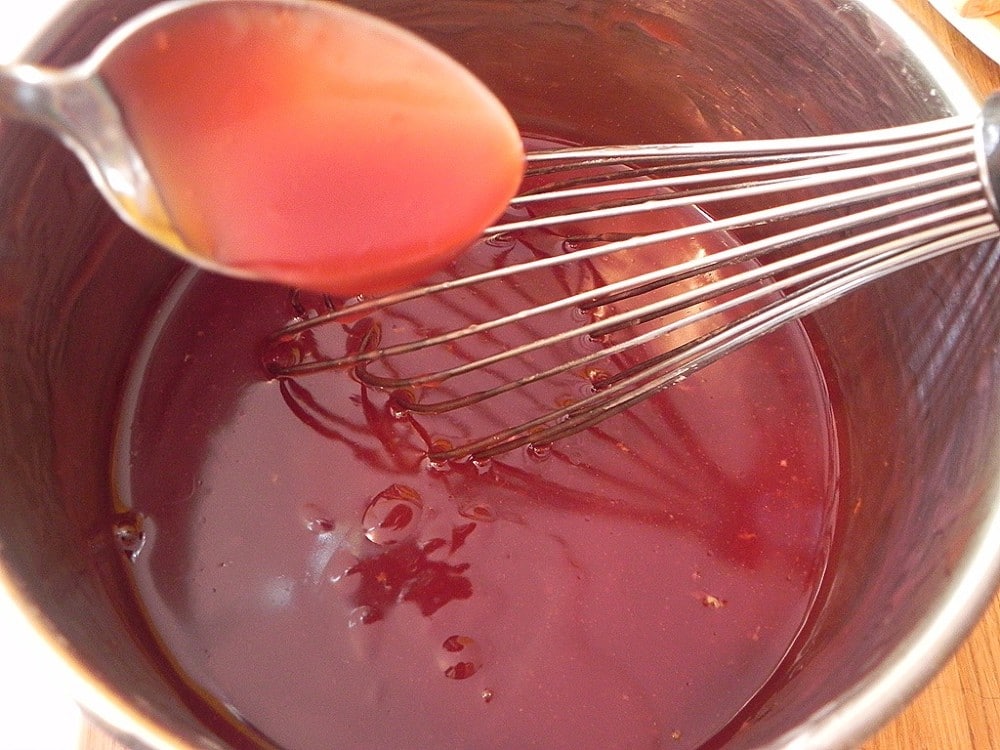 overhead image of pomegranate syrup