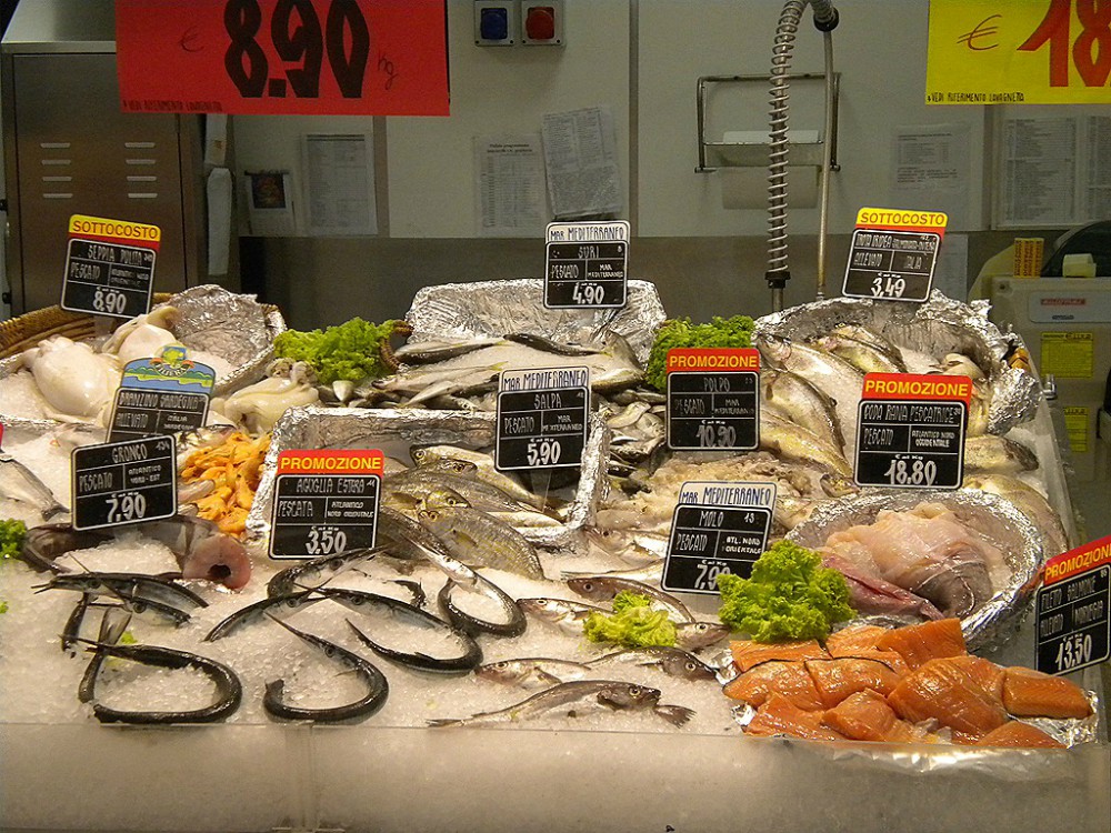 overhead image of seafood initaly