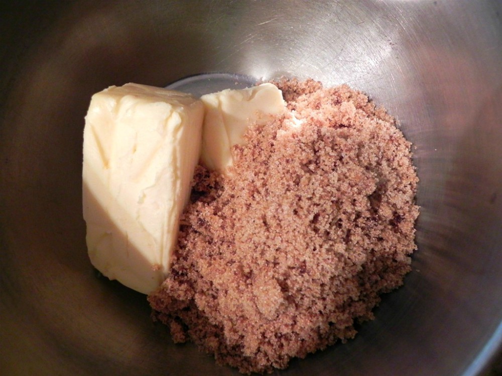 overhead image of creaming butter and sugar