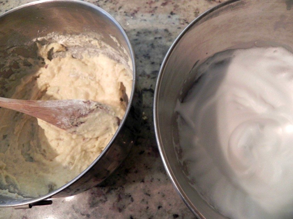 overhead image of making matafan fluffy mashed potato pancakes
