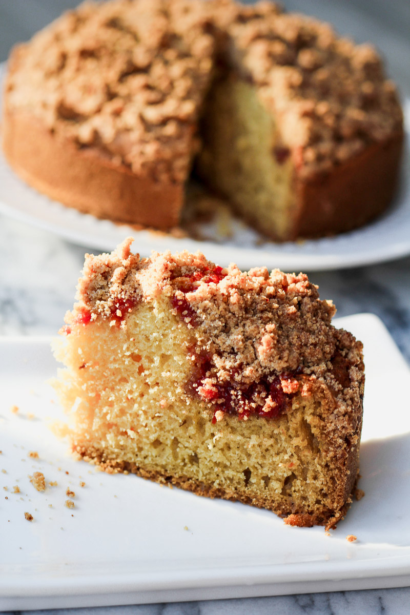 overhead image of guava jam cake slice