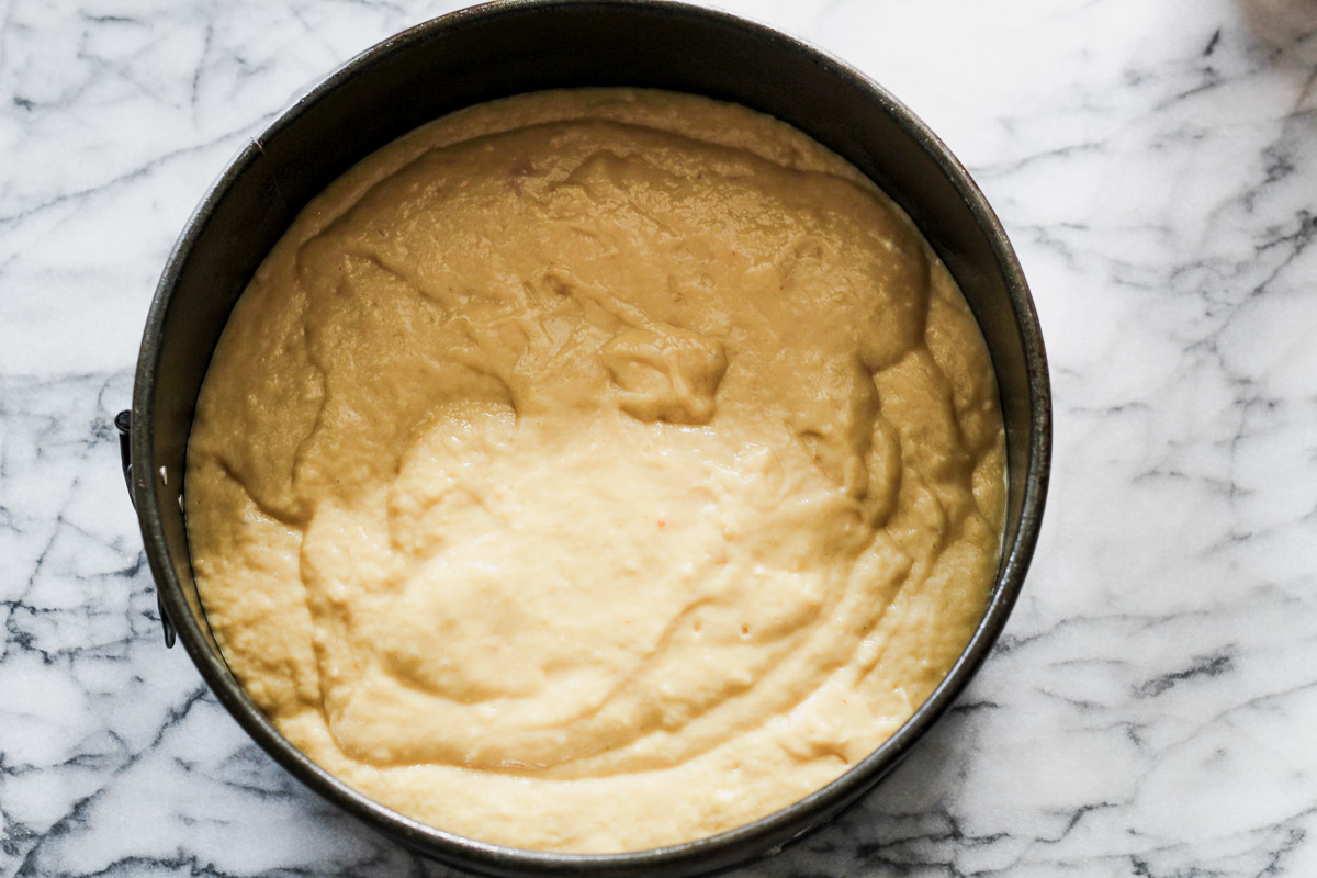 overhead image of guava jam cake