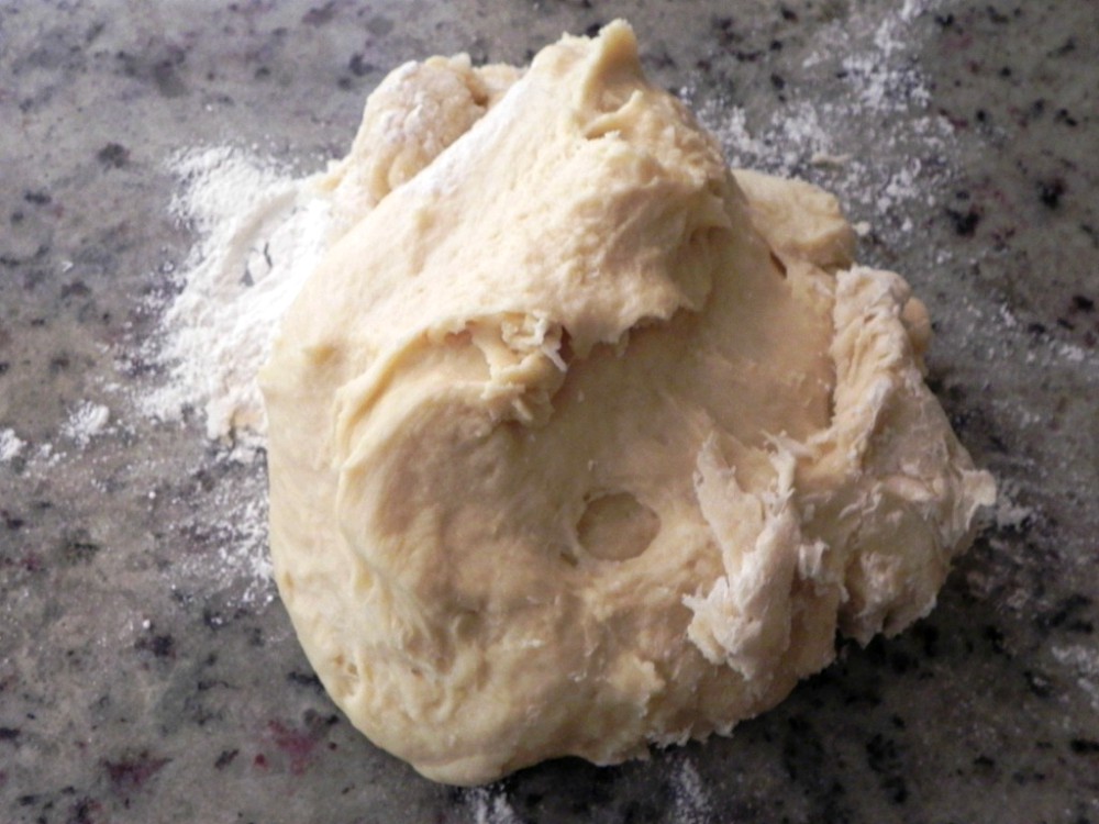 overhead image of dough on a counter