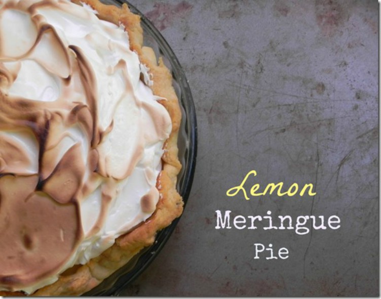 overhead image of lemon meringue pie in a glass pie plate. 