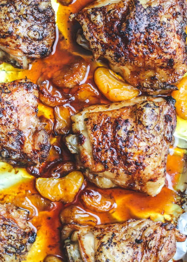 overhead image of tangerine garlic chicken