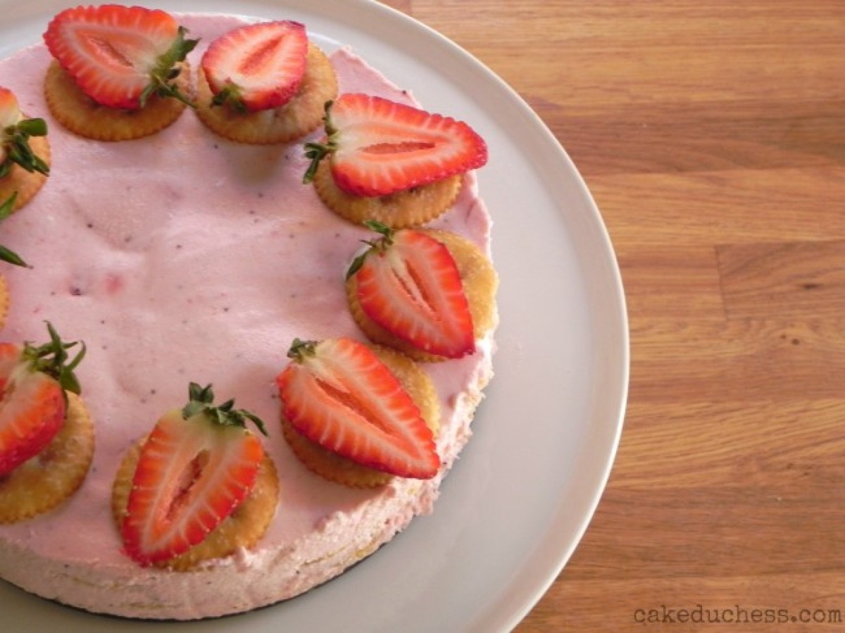 image of a strawberry cake on a cake plate