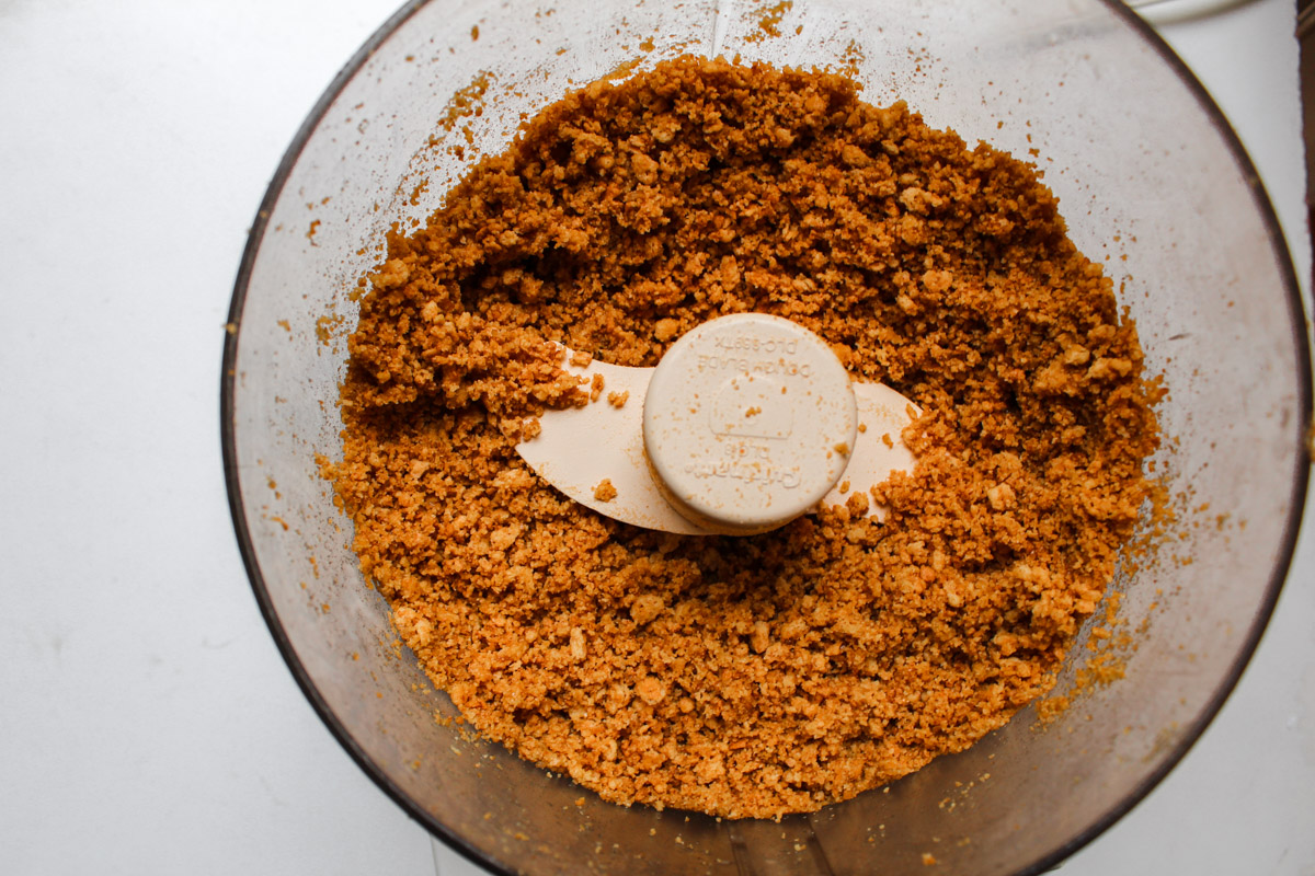 image of graham crackers crumbled in food processor.