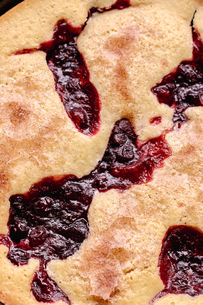 overhead image of vegan cranberry coffee cake close up