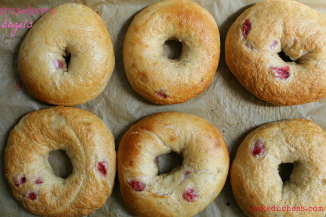 overhead image of strawberry bagels