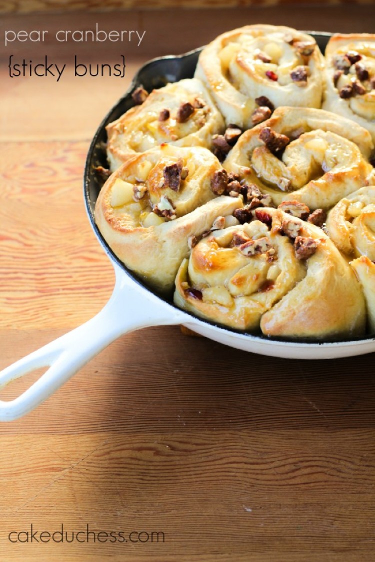 overhead image of pear cranberry sticky buns