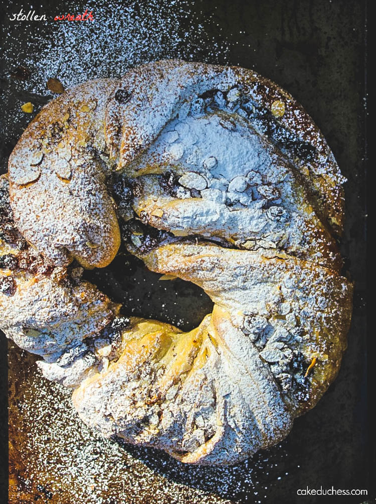 overhead image of holiday bread on baking sheet