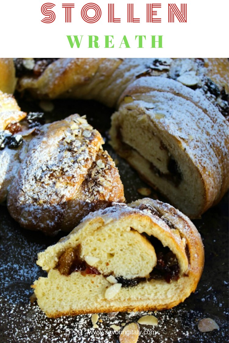 overhead image of stollen wreath bread