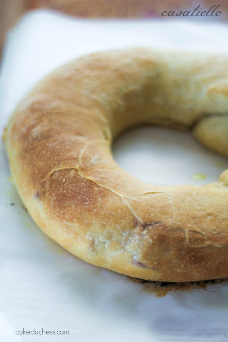 overhead image of casatiello bread