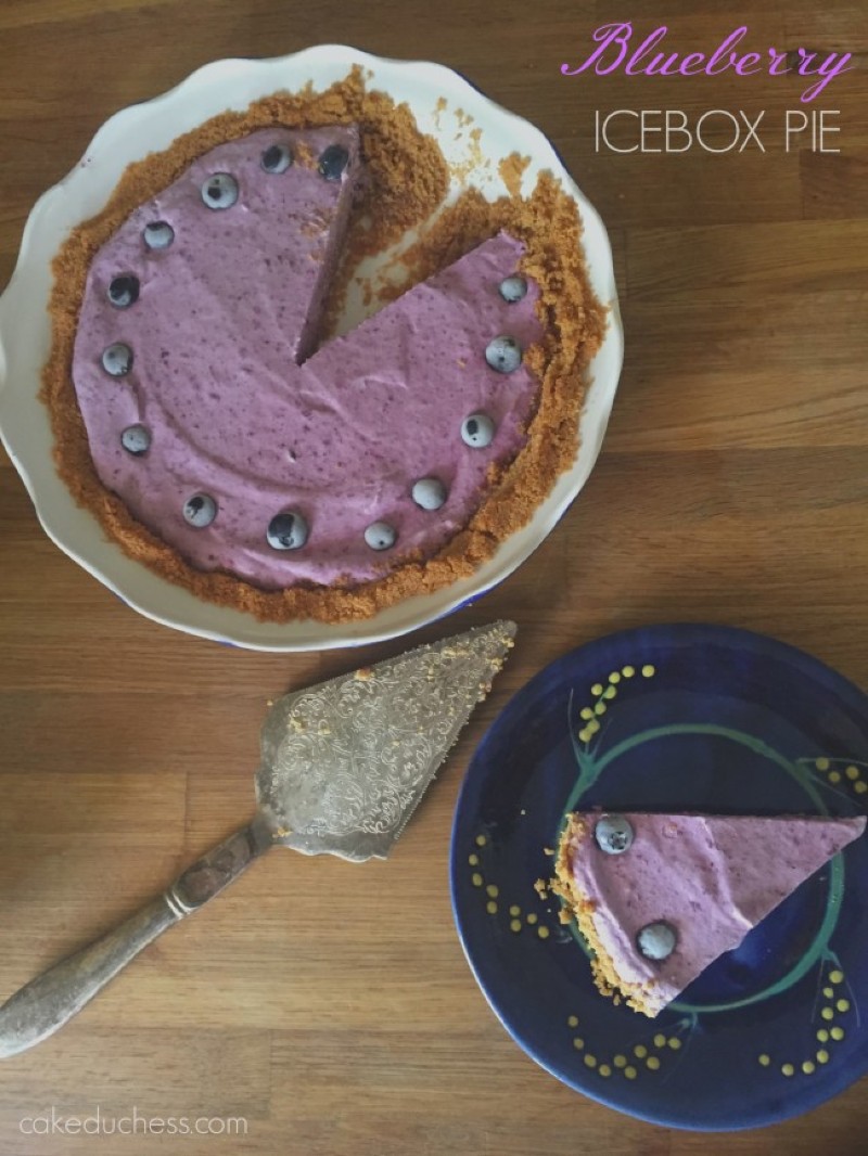 overhead image of a pie on blue plate
