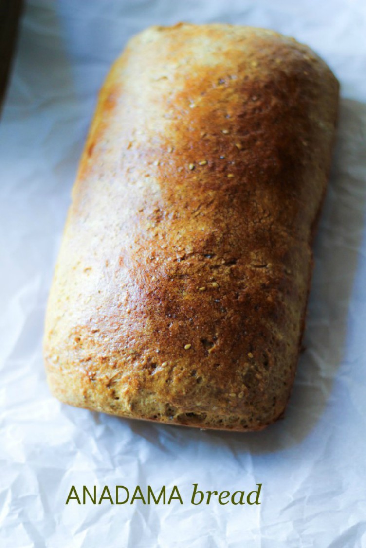 overhead image of loaf of anadama bread