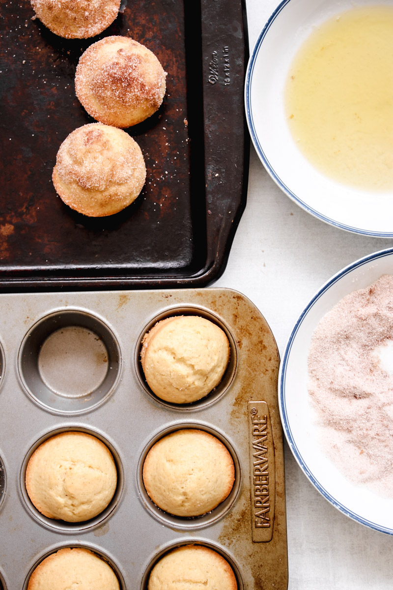 ingredients of cinnamon sugar donut muffins process