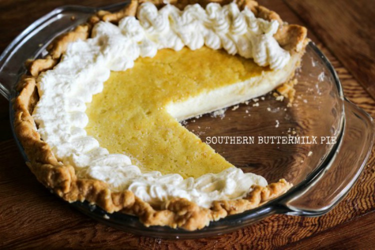 overhead image of buttermilk pie in pie plate