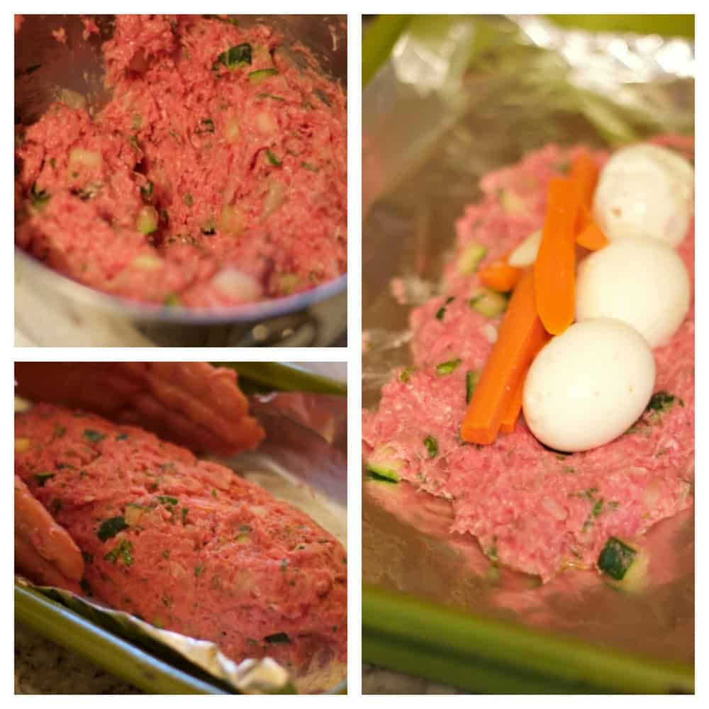 making italian meatloaf with hardboiled eggs