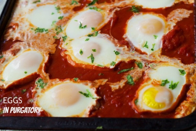 overhead image of eggs in purgatory