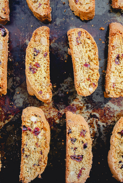 overhead image of cranberry almond biscotti