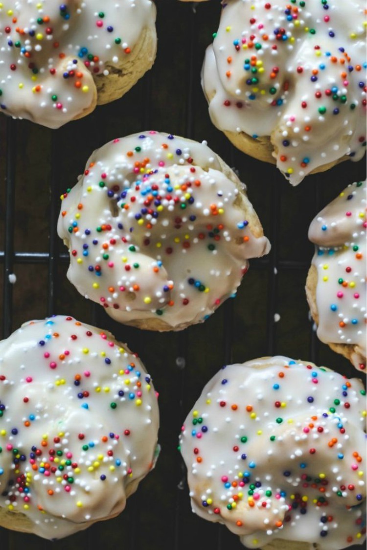 overhead image of glazed sprinkle cookie