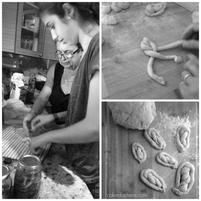 people shaping fritter dough