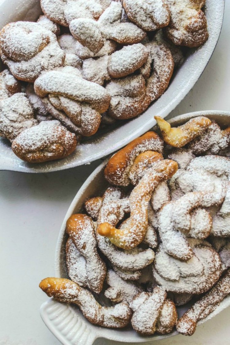 fritters loaded onto plates