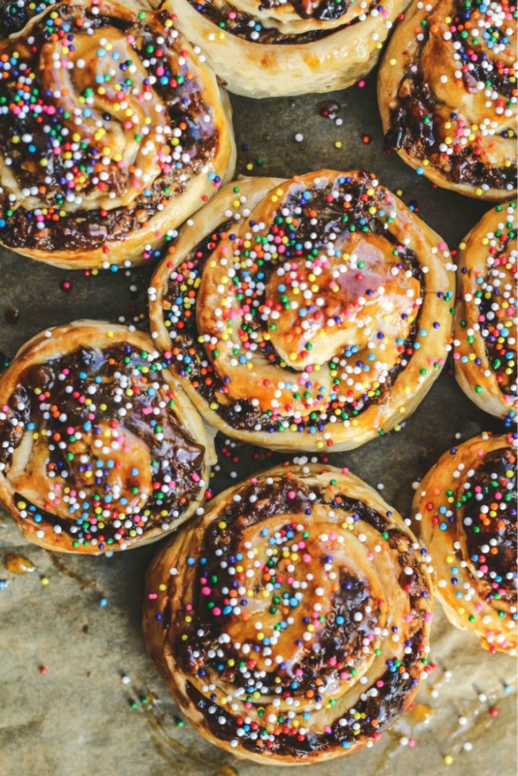 overhead image of pitta mpigliata calabrian fruit and nut pastry