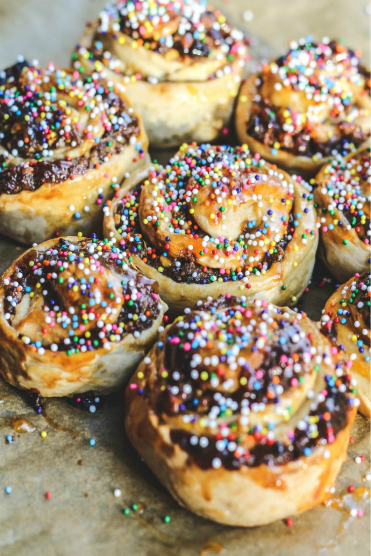 overhead image of fruit pastry with sprinkles