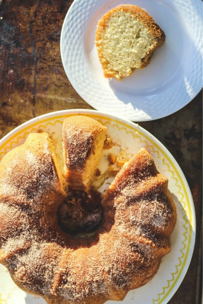 image of sugar coated bundt cake slice