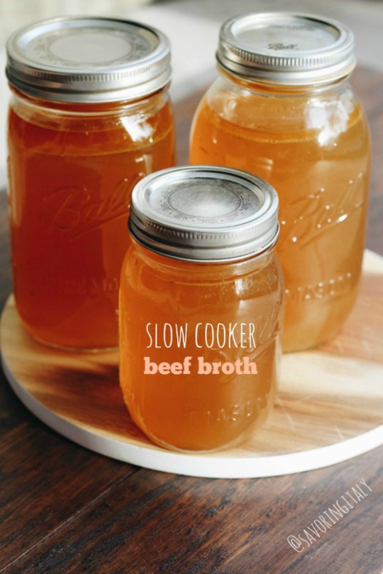 image of 3 jars with slow cooker beef broth