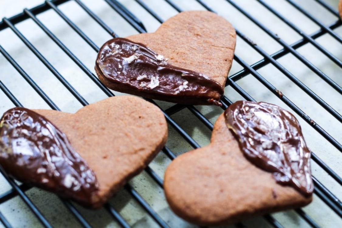image of heart shaped cookies with chocolate icing