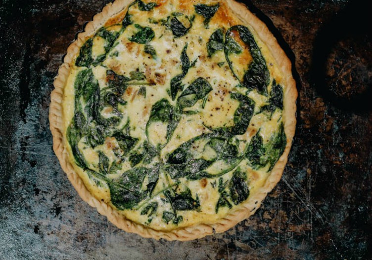 overhead image of spinach tart
