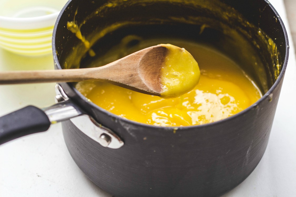 homemade lemon curd in saucepan