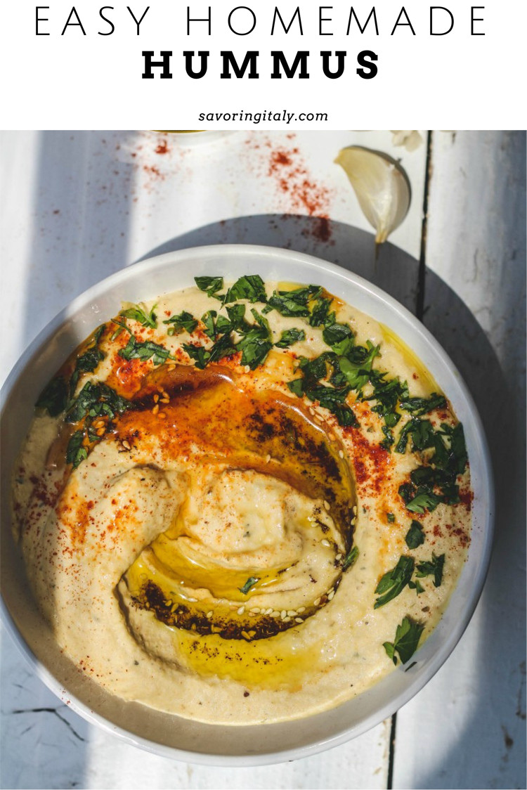 overhead image of hummus in a bowl