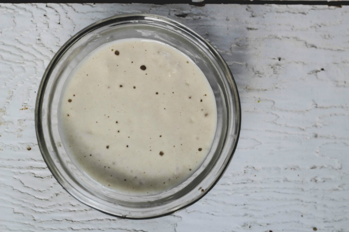 overhead view of sourdough starter