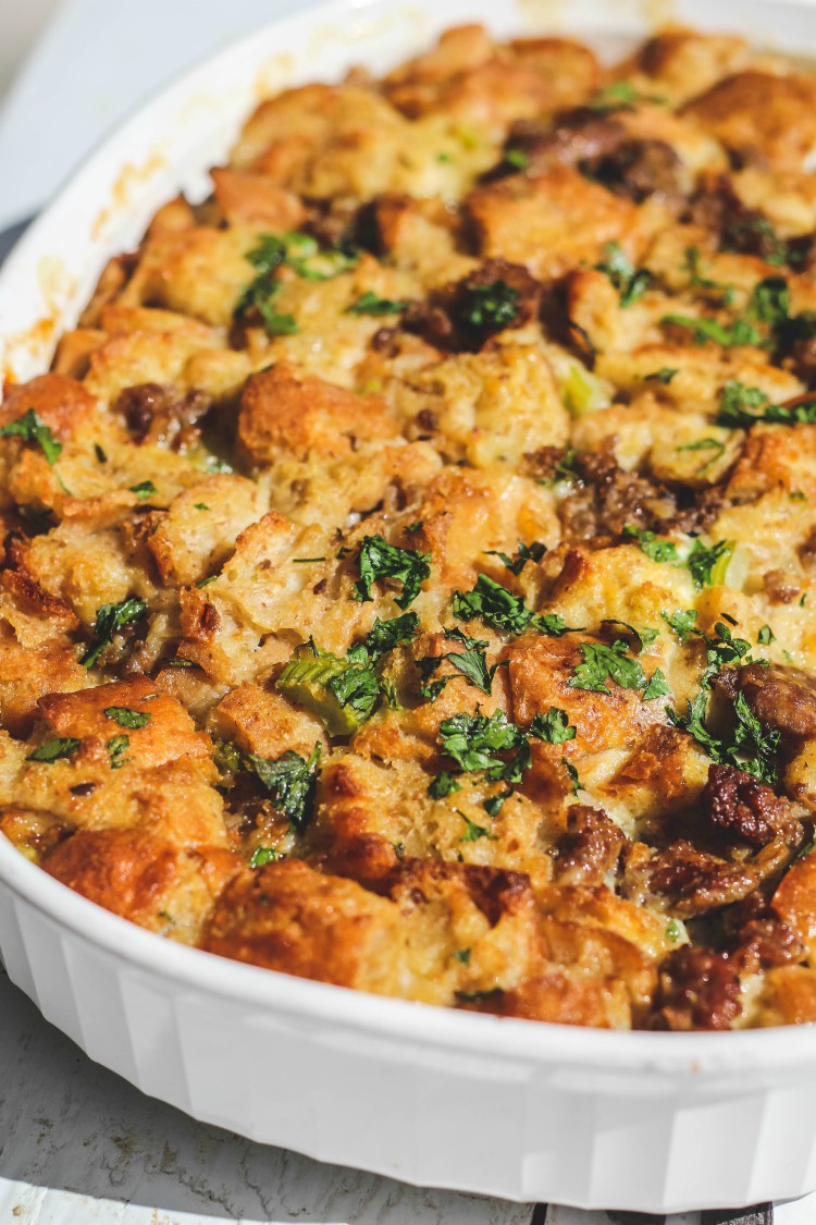 overhead image of italian sausage stuffing