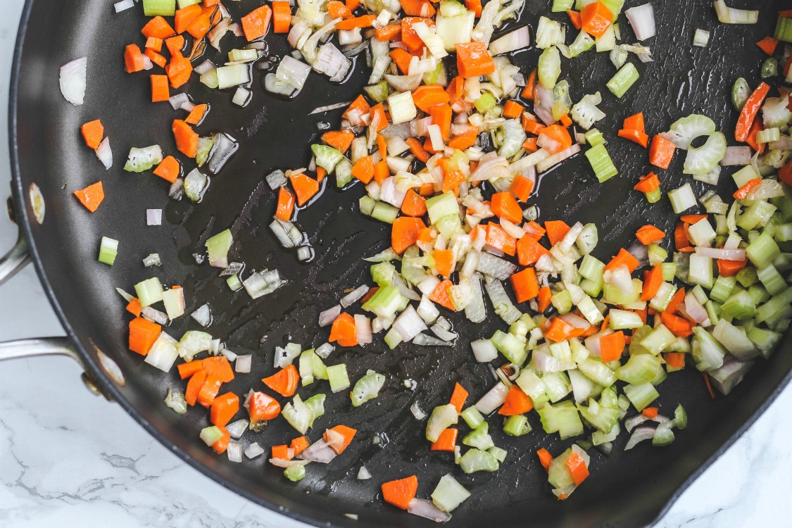 image of chopped vegetables in a large skillet