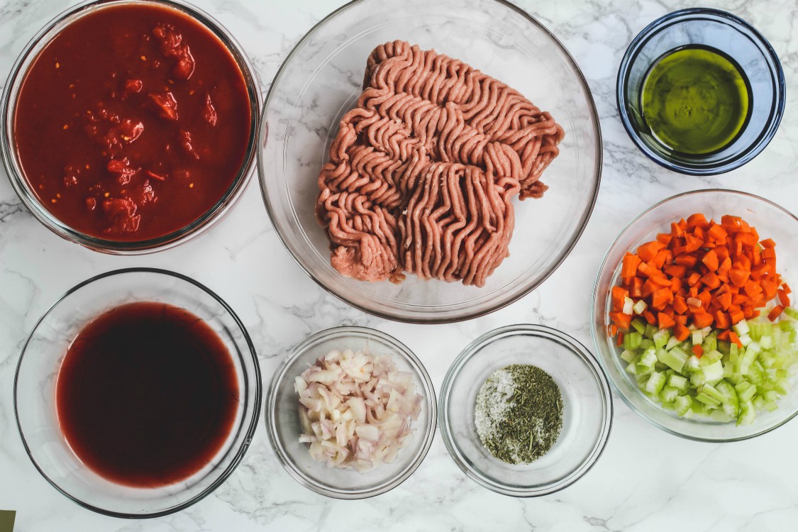 image of ground turkey and ingredients to make sauce