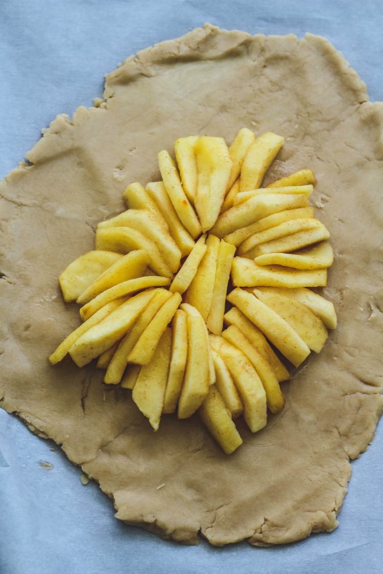 overhead image of dough with apple filling