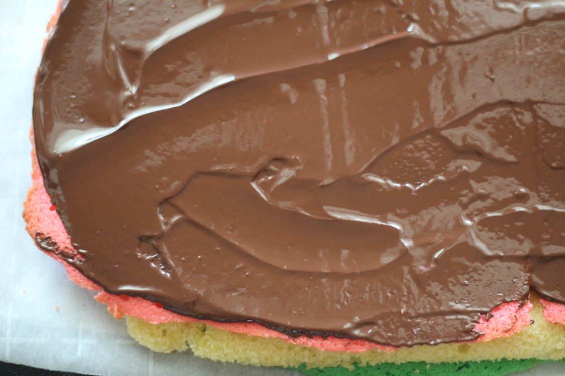 overhead image of chocolate covered cake